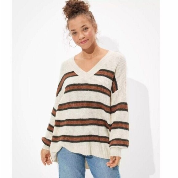 American Eagle Outfitters Sweaters - AEO American Eagle Dreamspun Boxy Fit Striped Sweater V Neck Lightweight XS